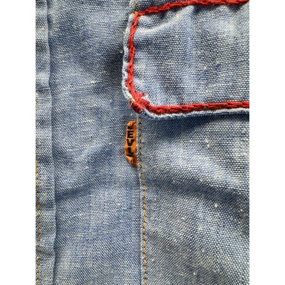 Vtg 70s Levi's Orange Tab Embroidered Chambray Shirt - Front & Back Floral Sun - Picture 3 of 12